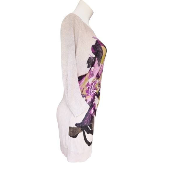 INC Lightweight Knit Beige Purple Floral Semi-Long Batwing Tunic size M - Picture 4 of 4